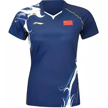 Li-Ning Быстросохнущая дышащая футболка с коротким рукавом, женские топы, темно-синий цвет AAYU230-4 2XL