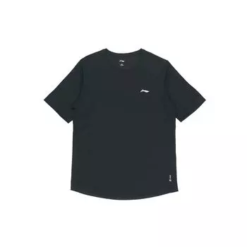 Li-Ning Быстросохнущая дышащая трикотажная футболка с коротким рукавом и круглым вырезом, мужские топы, черный AHSR591-2