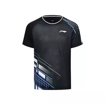 Li-Ning Быстросохнущая футболка прямого покроя с круглым вырезом и коротким рукавом, унисекс, топы, черный цвет AAYU159-1 M