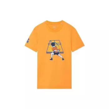 Li-Ning Быстросохнущая футболка с короткими рукавами и круглым вырезом с мультяшным принтом, мужские топы, флуоресцентно-оранжевый AHSS239-1 L