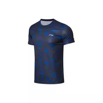 Li-Ning Быстросохнущая спортивная футболка с круглым вырезом, мужские топы, чернильно-синяя ATSL225-10 M