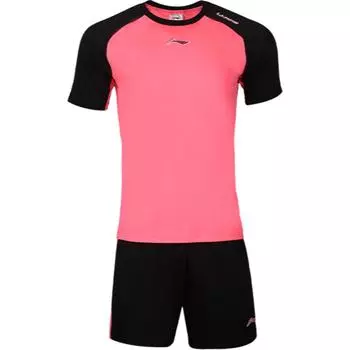 Li-Ning Быстросохнущие дышащие шорты с коротким рукавом и пятью точками, повседневные футбольные шорты, мужские комплекты, флуоресцентно-розовый черный YATU043-3 3XL