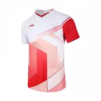 Li-Ning Быстросохнущий свитер с V-образным вырезом, короткий рукав, спортивная тренировочная, соревновательная, впитывающая пот, дышащая, фитнес, бадминтон, мужская рубашка, белый цвет AAYS009-1 XXL