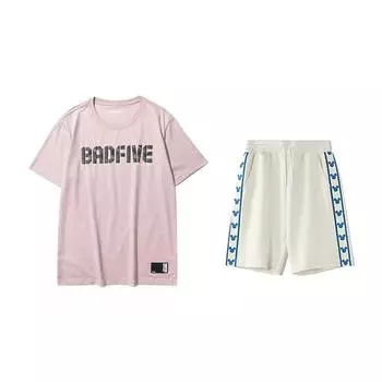 Li-Ning Camouflage Letter Print Round Neck Short Sleeve Fashion Comfortable Five Point Pants Casual Sports Suit Unisex suit AHSP077-5+YKSV129-1 M