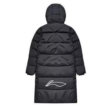 Li Ning Campus Series однотонная длинная куртка с капюшоном и логотипом унисекс верхняя одежда черного цвета YYMT079-1 5XL