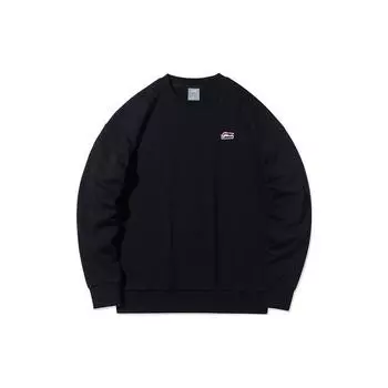 Li Ning Campus Series однотонный вышитый логотип свободный круглый вырез пуловер толстовка мужская толстовка черный YWDT425-1 L