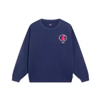 Li Ning Cartoon Anime Letter Print Pattern Round Neck Sweatshirt Unisex Thick Shirt Deep-Navy AHST165-4 L