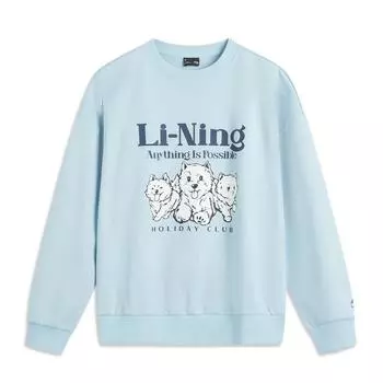 Li Ning Cartoon Anime Letter Round Neck Удобная дышащая универсальная свободная толстовка Женская толстовка Clear-Spring-Blue AWDV360-2 XS