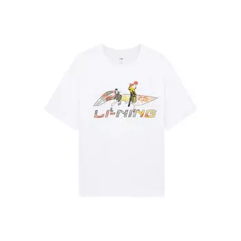 Li-Ning Cartoon Character Logo Print Crew Neck T-Shirt Men Tops White AHSSD21-1
