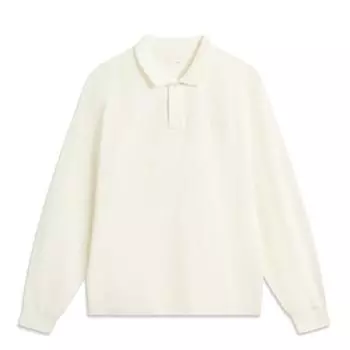 Li-Ning Casual Minimalist Solid Color Pullover Long Sleeve Polo Shirt Men tops Off-White APLV447-1 M