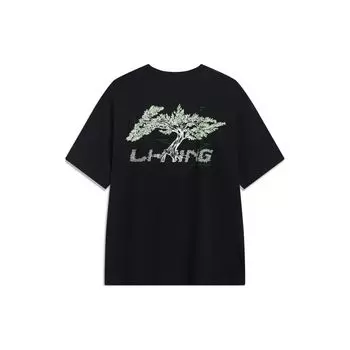 Li-Ning Повседневная комфортная футболка с круглым вырезом и коротким рукавом с принтом, мужские топы, черный AHSU973-2 L