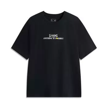 Li-Ning Casual Simple Letter Round Neck Pullover Loose Short Sleeve T-Shirt Men Tops Black AHSV747-4 S