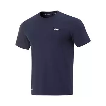 Li-Ning Casual Sports Simple Solid Color Round Neck Pullover Short Sleeve T-Shirt Men Tops Ink-Blue ATSV361-8 S