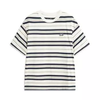 Li-Ning Casual Striped Round Neck T-Shirt Men Tops Deep-Navy-Blue Cream ATSV515-5 S