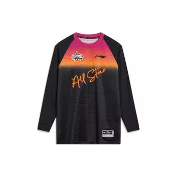 Li-Ning CBA All-Star Training Футболка с круглым вырезом и длинными рукавами с принтом, мужские топы, черные ATLT069-1 M