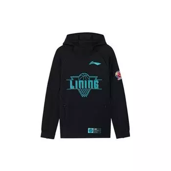 Li-Ning CBA Basketball Series пуловер с буквенным принтом, мужские топы с капюшоном, черный AWDR709-2 5XL