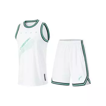 Li-Ning CBA Профессиональная баскетбольная серия с буквенным принтом логотипа, влагоотводящий быстросохнущий баскетбольный костюм, мужская спортивная одежда белого цвета AATU019-7 XL