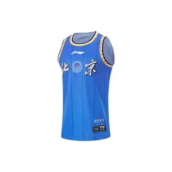 Li-Ning Серия CBA с принтом логотипа алфавита, быстросохнущий крутой баскетбольный жилет, сезон 23-24, мужские топы Beijing Team City Edition, Пекин-Синий AAYT861-1 L