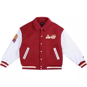 Li Ning CBA Series Casual American Style Color Block Vintage Jacket Unisex Jacket Deep-Burgundy AJMU243-1 L