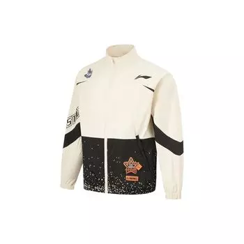 Li Ning Cba Series Color Block Stand Collar Loose Sports Windbreaker Men Upperwear Rock-White Gray AFDU909-1 L