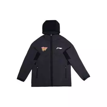 Li Ning CBA Series Guangdong Team Outdoor Casual Sports Jacket Zip-Up Hooded Long Men Jacket Black AWDTD39-1 M
