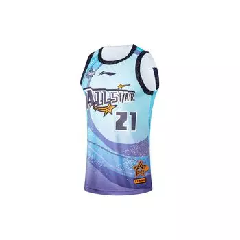 Li Ning Cba Series Hu Jinqiu с буквенным принтом и круглым вырезом, пуловер для баскетбола, мужской трикотаж, волнистый синий AAYU253-1 XL