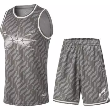 Li Ning CBA Series Круглый вырез свитера жилет с принтом средней талии шорты с принтом повседневный спортивный комплект мужские комплекты цвета дорожно-серый асфальтово-серый AATU011-7 M