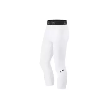 Li Ning CBA Series Letter Splicing Straight Leg Seven-Point Sports Брюки Мужские Брюки Стандарт-Белый AUQT055-1 XXL