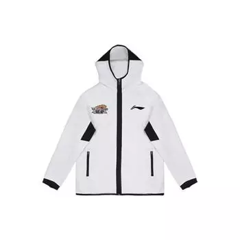 Li Ning CBA Series Liaoning Team Outdoor Casual Sports Jacket Zop-Up Hooded Long Sleeve Jacket Men Jacket White AWDTD47-2 L