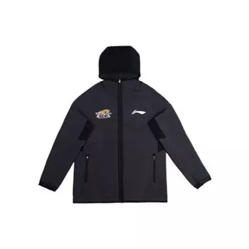 Li Ning CBA Series Liaoning Team Outdoor Casual Sports Jacket Zop-Up Hooded Long Sleeve Jacket Men Jacket Black AWDTD47-1 M