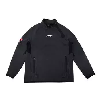 Li Ning Cba Series Logo Letter Print Pullover Stand Wool Sleeve Long Sleeve Hoody 2-23 Season Men Hoody Black AWDSG23-1 L
