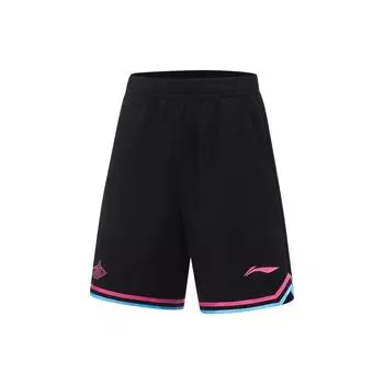 Li Ning Cba Series Logo Print Дышащие шорты средней талии Впитывающие пот Прямые баскетбольные шорты Мужские шорты Черные AAPT599-2 4XL