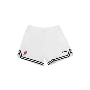 Li Ning CBA Series однотонные полосатые спортивные баскетбольные шорты с логотипом, мужские шорты белого цвета AAPS473-2 S