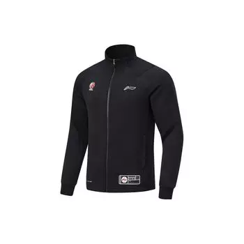 Li Ning CBA Series Professional Basketball Logo Printed Stand Otter Holder Cardigan Sweatshirt Men sweatshirt Black AWDT889-1 M