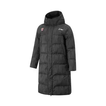 Li Ning CBA Series Professional Basketball Удобное повседневное простое длинное хлопковое пальто с капюшоном Мужская верхняя одежда Черный Серый AFMU017-3 XL