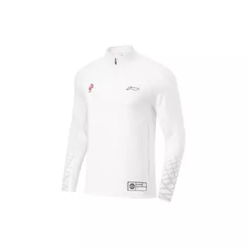 Li-Ning CBA Series с логотипом и воротником-стойкой, быстросохнущий трикотажный топ для фитнеса с длинными рукавами, мужские топы, стандартный белый AWDT877-5 L