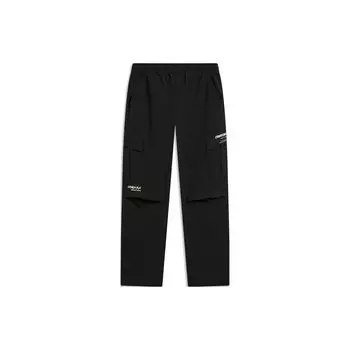 Li-Ning CF Adventure Series свободный крой однотонные прямые трикотажные спортивные брюки унисекс черные AYKT825-1 M