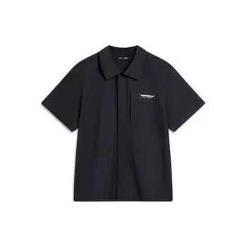 Li Ning CF Anti-UV Anti-Bacteria Cardigan With Sharp Otter Printed Letter Short Sleeve Shirt Men Shirts Black ASHU461-1 S