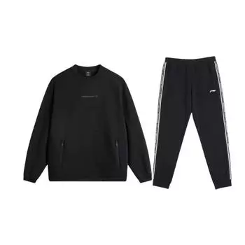 Li Ning CF Буква Круглый вырез Длинный рукав Теплый Удобный Дышащий Повседневный Спортивный костюм Унисекс костюм Черный AWDU957-4+YKLU333-1 M