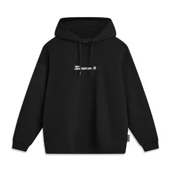 Li Ning CF Dragon Descendant Pattern Printed Pullover Hoodie Long Sleeve Knit Sports Hoodie Men sweatshirt Black AWDU811-1 S