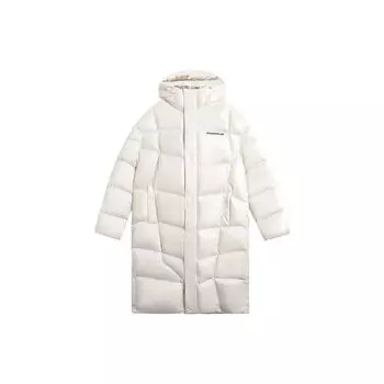 Li Ning CF Dream Chaser Series Контрастный цветной принт логотипа однотонный длинный пуховик с капюшоном унисекс верхняя одежда белый AYMS338-3 XXL