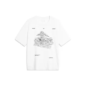 Li Ning CF круглый вырез свитер с буквенным принтом узор короткий рукав футболка мужские топы стандарт-белый ATSU595-1 S