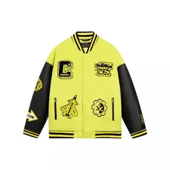 Li Ning CF мультяшный принт однобортный сшитый длинный рукав хлопковый жакет унисекс жакет ярко-лаймовый AJMS149-4 XL