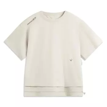 Li Ning CF Однотонная футболка с круглым вырезом, дышащая, повседневная, свободного кроя, универсальная, с коротким рукавом, женская футболка ATSV638-1 S