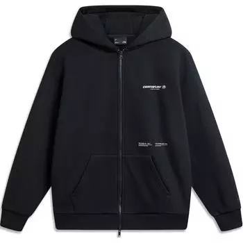 Li Ning CF Outdoor Series Letter с капюшоном, удобная дышащая флисовая теплая свободная толстовка унисекс, черная AWDUG19-1 2XL
