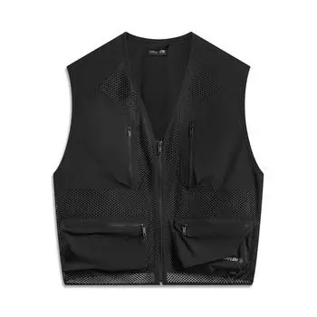 Li-Ning CF Outdoor Solid Color Zip V-Neck Multi-Pocket Water-Resistant Sleeveless Vest Men Vests Black AMDV035-1 S