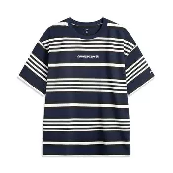 Li Ning CF Полосатая Удобная Контроль Температуры Антибактериальная Футболка с Коротким Рукавом Мужские Топы Глубокий Ирис Синий ATSV181-2 L