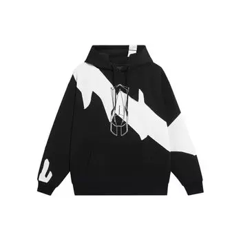 Li Ning CF Series Color Block Design Brand Logo Printed Pullover Hoody Unisex Hoody Black AWDSH67-1 S