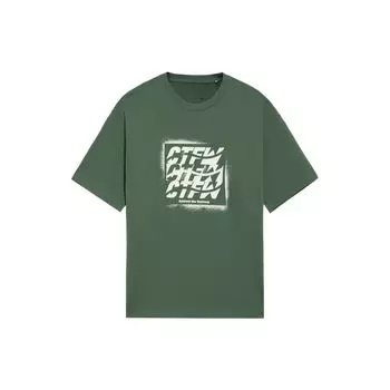 Li-Ning Свободная футболка с буквенным принтом серии CF, мужские топы с короткими рукавами и круглым вырезом, туманно-сосново-зеленый AHSS587-4 S