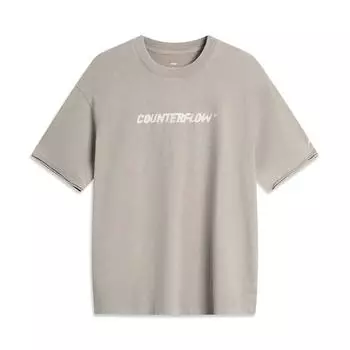 Li Ning CF Серия для улицы Мягкая кожа Надпись Подвернутый низ Футболка с коротким рукавом Унисекс Топы Коричневый Серый ATSV187-7 S